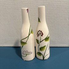 Lot Of 2 Vintage Hand painted Vases With Purple Agapanthus Floral Design