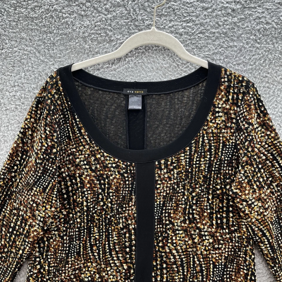 Vestido Eva Varro Grande Negro Marrón Geo Punto Elástico Tejido Años 60 Mod Línea A Túnica Top Foto 2 de 4