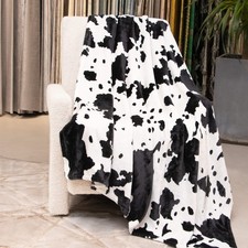 Cow Print Blanket Black White 50x60 Inch Plush Soft Fuzzy Fleece Throw