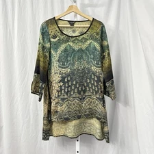 Citron Santa Monica Top Small Green Silk Art To Wear High Low Lagenlook Lagom