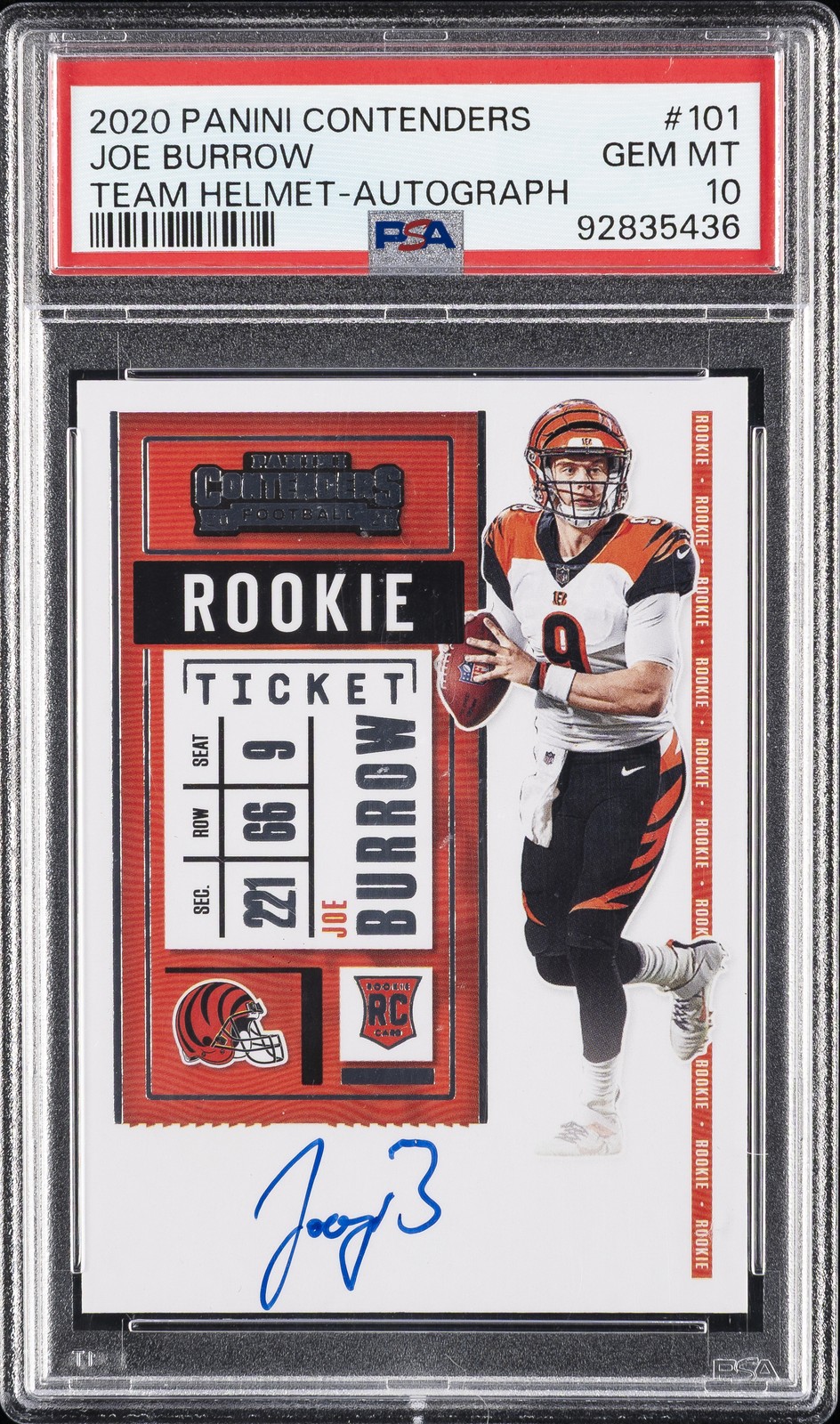 2020 CONTENDERS VARIATION-AUTO #101 JOE BURROW ROOKIE RC PSA 10