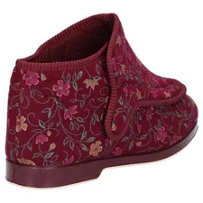 GBS Rhona Ladies Extra Wide Fit Slipper Wine  Quick touch fastening soft fabric