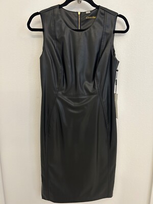 Calvin Klein Womens Faux Leather Mini Sheath Dress - Aubergine - US 8 (M) Calvin Klein Womens Faux Leather Mini Sheath Dress - Aubergine - US 8 (M)