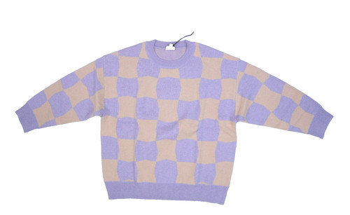 Le Lis Women Lavender Apricot Checkered Long Sleeve Crew Neck Pullover Sweater S