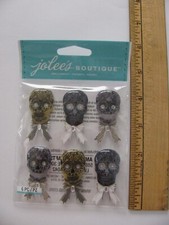 Jolee's Embellishments BLACK WHITE SKULL REPEATS Halloween 6 Pieces NIP