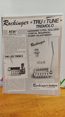 ROCKINGER TRU TUNE TREMOLO GUITARS BRIDGE 1985 ORIGINAL PRINT AD 11 X 8.5  h2