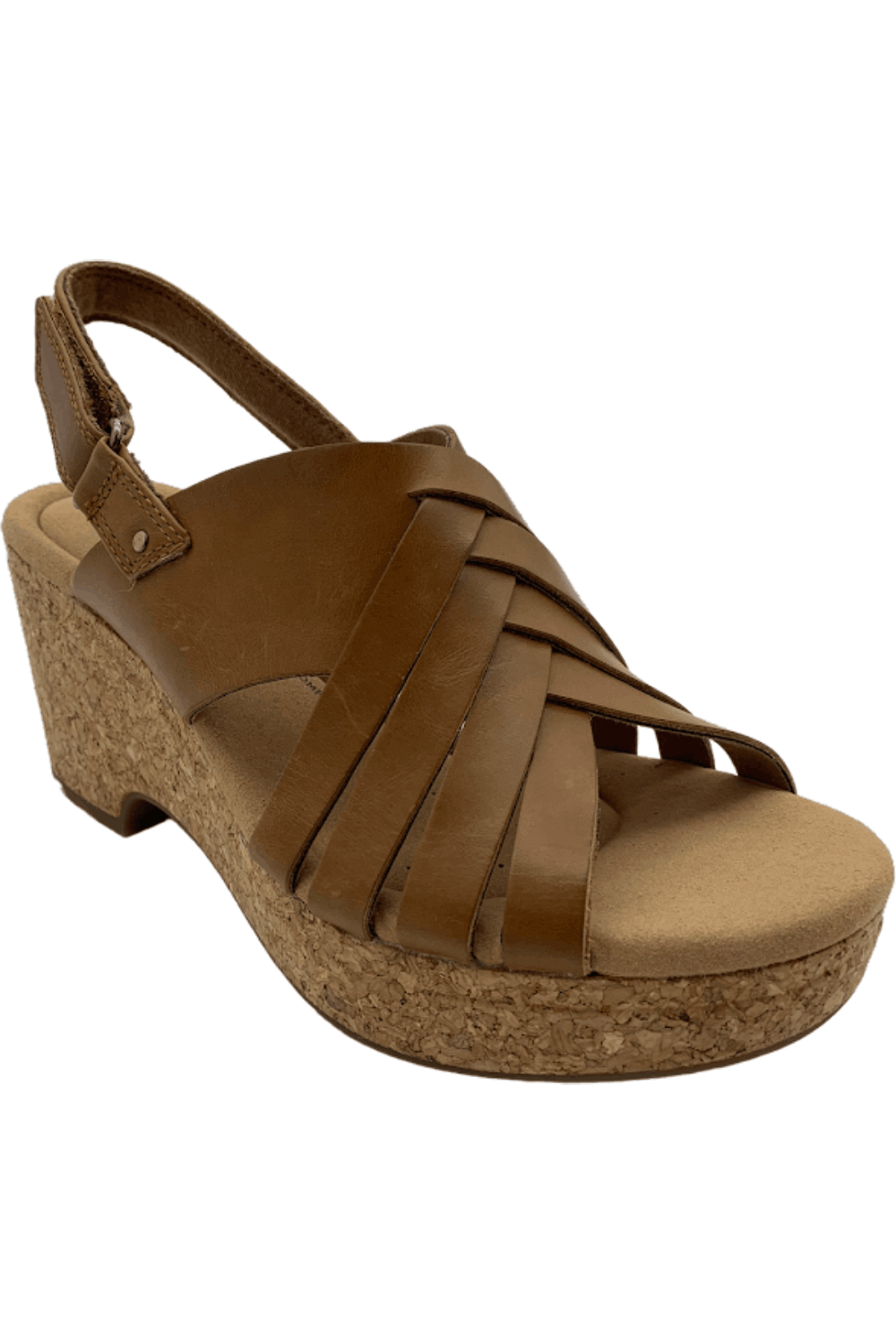 Clarks Woven Leather Wedge Sandals Giselle Glow Tan-image