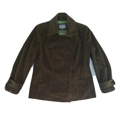 M&S Per Una Green Courderoy Jacket Cotton Pockets Celtic Buttons Lined UK 12