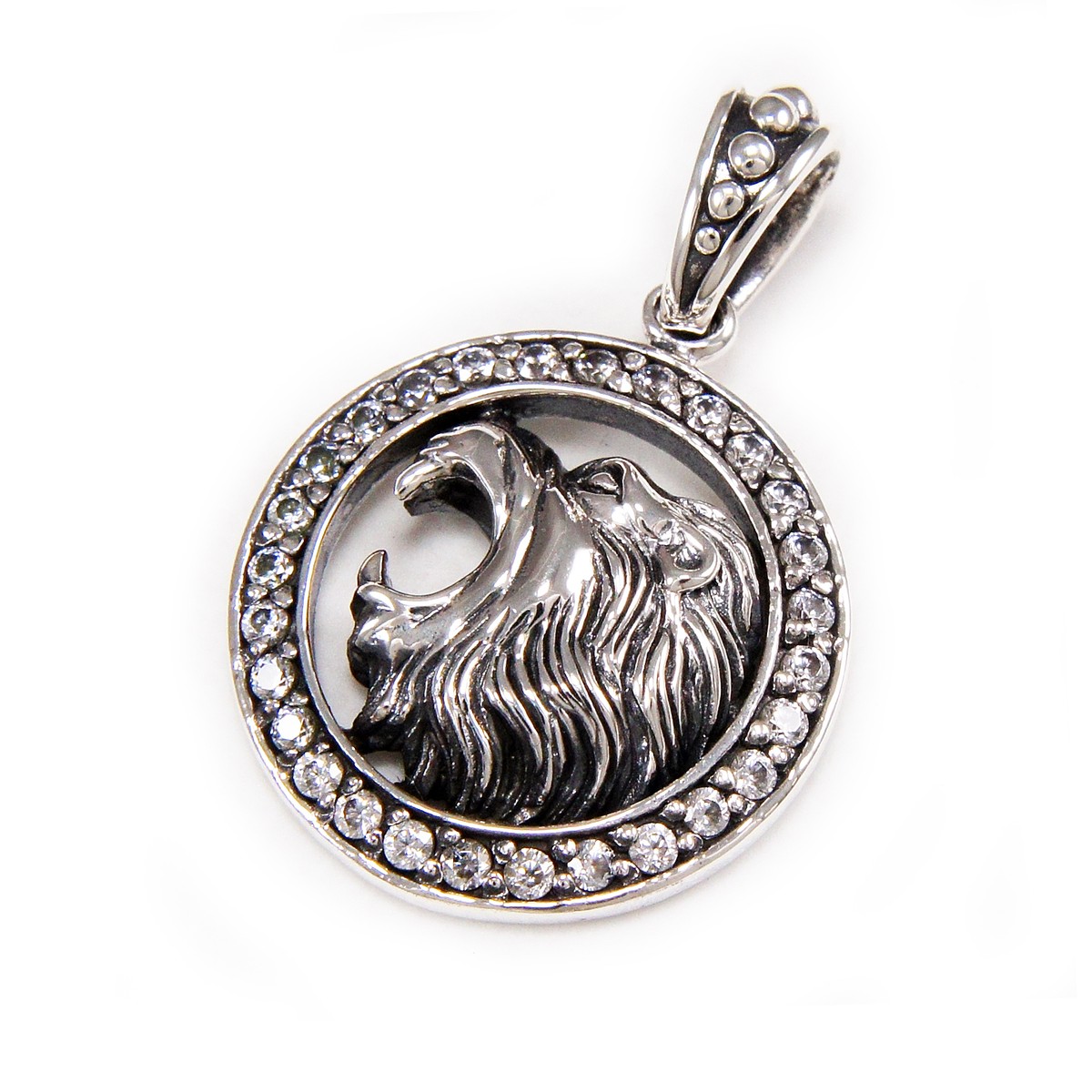 アクセサリー bal original CULT MEDAL PENDANT LION WHITE Cz MEDAL 925 STERLING SILVER BIKER ROCKABILLY GOTHIC