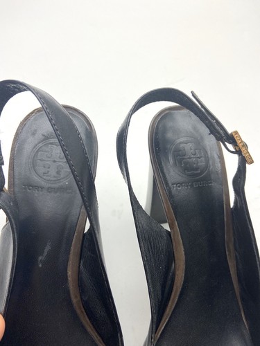 Bomba de cuero negro Tory Burch para mujer 9,5 punta de peep tacones altos Tennyson - Imagen 3 de 11