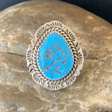 Southwestern Blue Kingman Turquoise Sterling Silver Ring Size 7 12956
