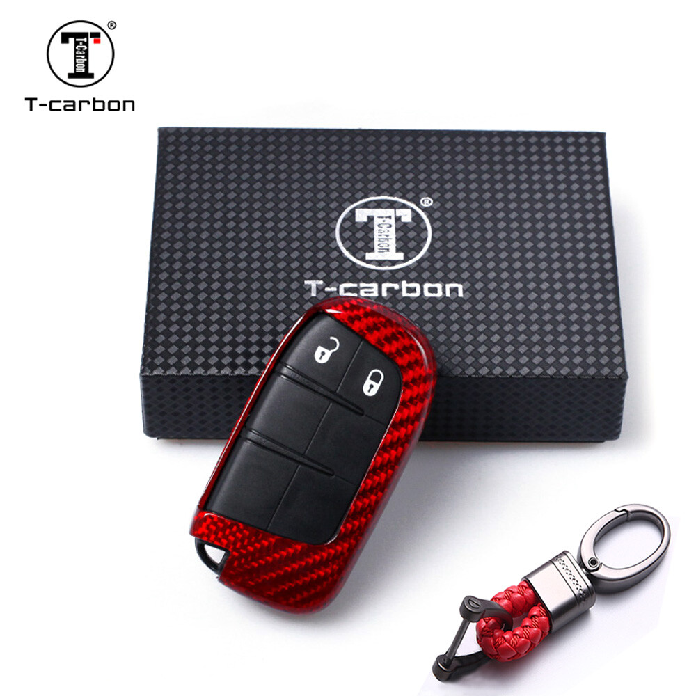Fits Dodge Charger Challenger Jeep Chrysler Red Key Fob Shell Carbon
