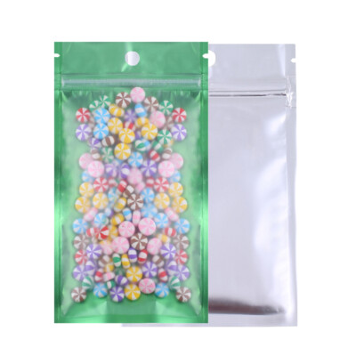 100pc Translucent & Green Mylar Reclosable Bags w/Hang Hole 9.5x17cm 3.5x6.25in