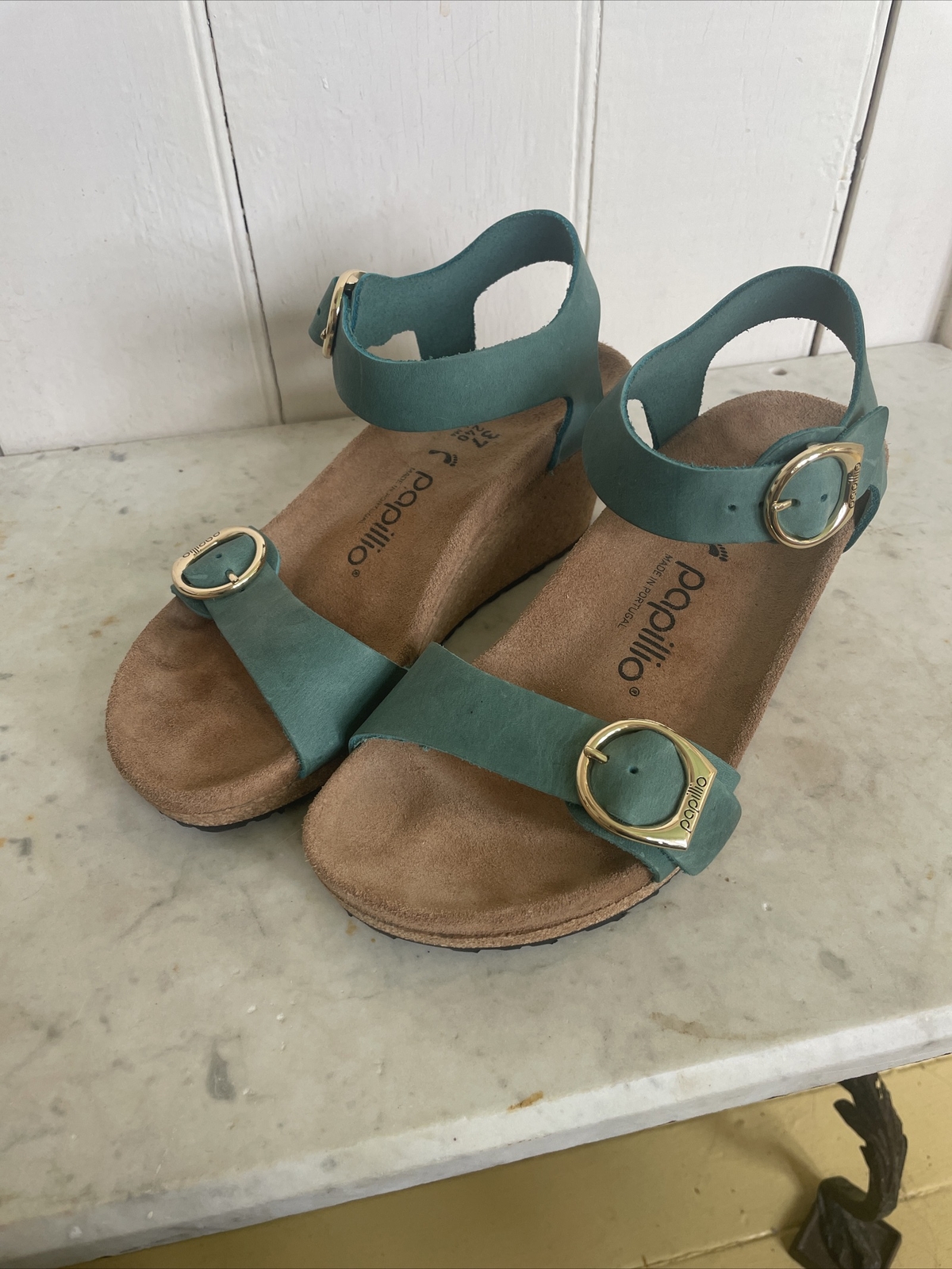 Birkenstock Papillio Green Platform Wedge Cork Heel EU 37 US