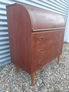 Vintage Retro Danish Mid Century Teak Wooden 60s Bureau Desk Chest Of Drawers Ebay