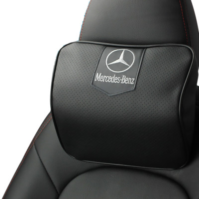 2Pc Black Color Real Leather Car Seat Neck Pillow Car Headrest Fit For Benz Car