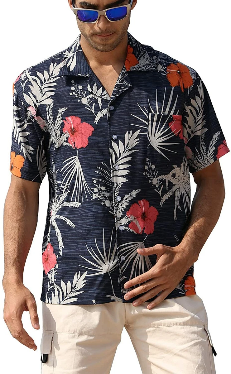 ZHPUAT Men&#039;s Funky Hawaiian Shirt Sleeve Button Down Tropical Print Shirts | eBay