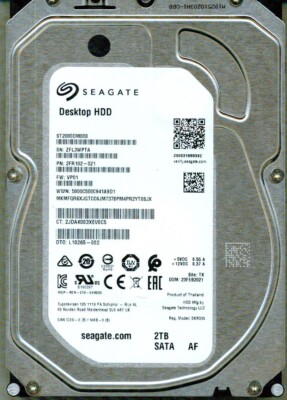 ST2000DM008, 2FR102-021, VP01, TK, ZFL3 SEAGATE SATA 2TB FEB 2021