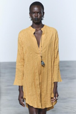 NWT ZARA PLEATED LINEN BLEND TUNIC DRESS ZW COLLECTION XS-S