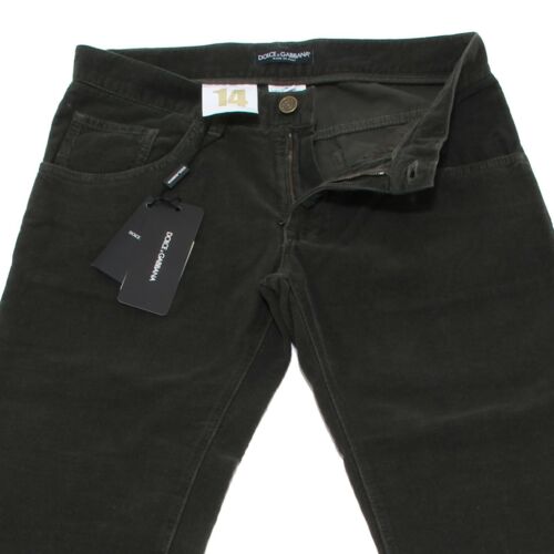 93902 Green Velvet Pants DOLCE & GABBANA d&g 14 GOLD jeans uomo trousers  men | eBay