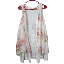 R Cinco Ranch Boho Hippie Western Embroidered Floral Print Draped Layered Vest