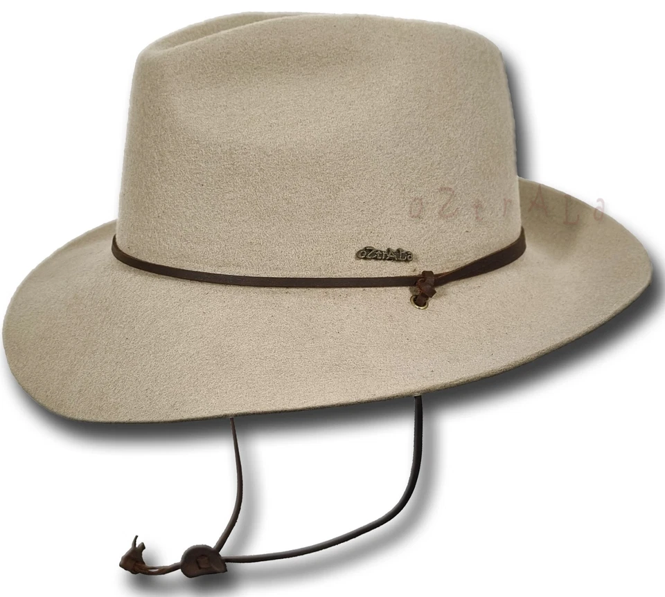 【oZtrALa】Sombrero australiano de fieltro de lana Fedora correa de cuero Indiana Jones vaquero HW04 Foto 4 de 4