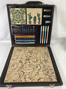 Kids Beginning Classic Art Box Set With Stencils In Wood Carry Case