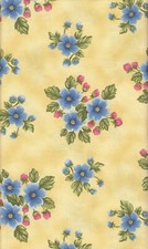 Blue Pink Flowers Yellow Background 100 Cotton Fabric 1 Yard Floral Blossoms