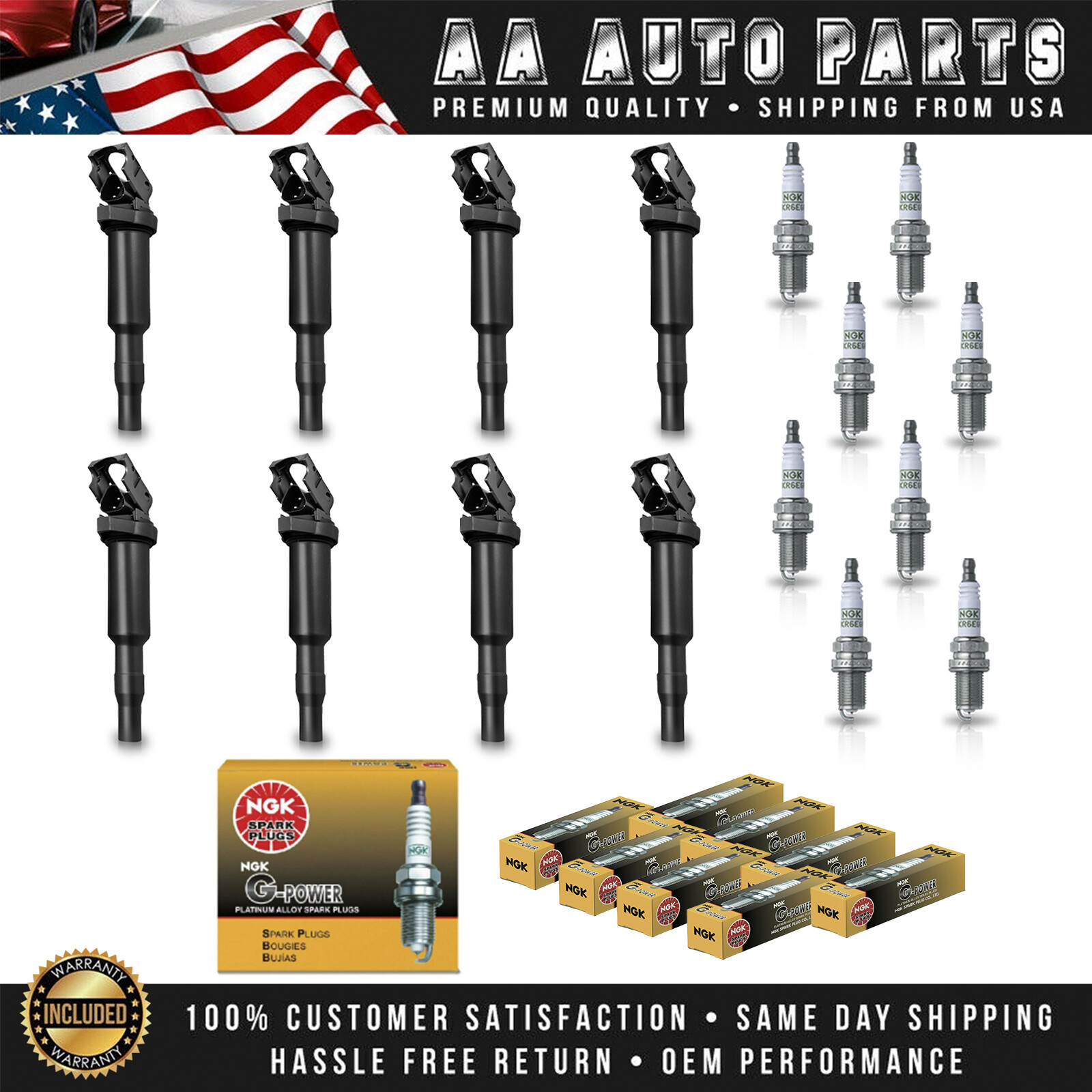 8 Ignition Coil  8 NGK Platinum Spark Plug for BMW X5 745i 745Li 4.4L V8 UF592