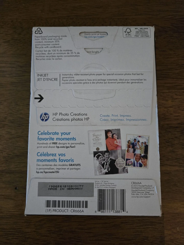 Hewlett Packard Photo Paper Soft Gloss 4x6 100 Sheets CR666A New Sealed - Image 2 of 2