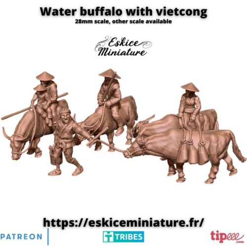 Vietnam 15 20 28mm Water Buffalo with Vietcong - 28mm