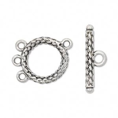Antiqued Silver Plated Pewter 19x17mm Lariat Style Woven Toggle Clasps 2 Sets *
