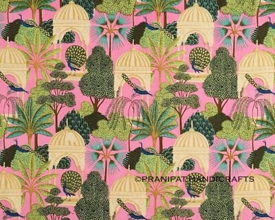 Indisch Pfau Druck Boho Baumwolle Pink Luxus Weich Schneiderei