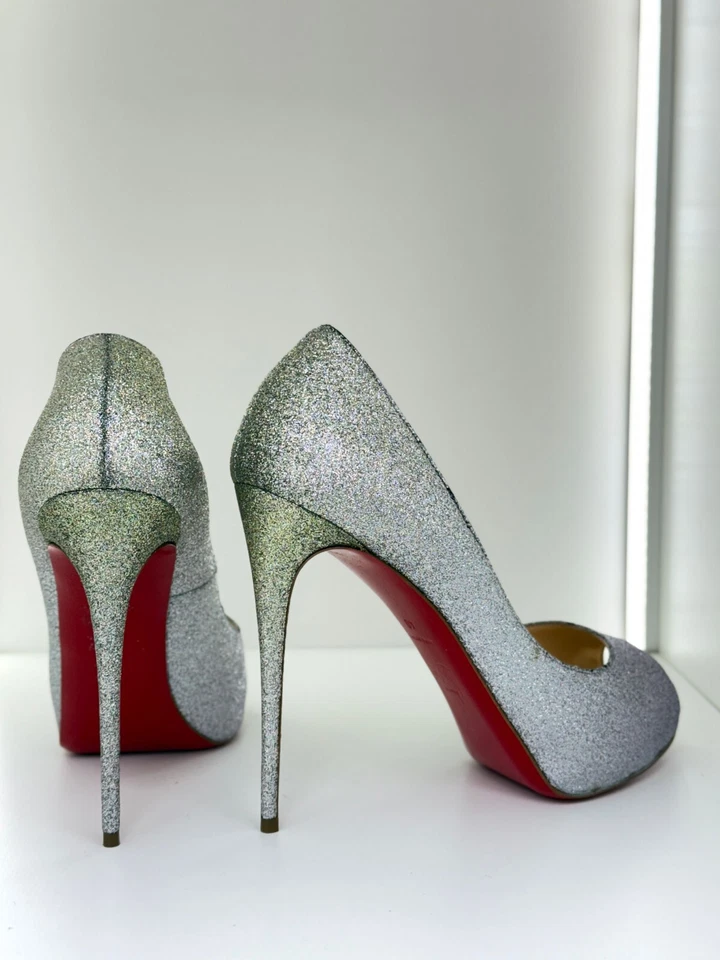 935€ Louboutin Very Privé 120mm 13cm 40 glitter silver gold high heel - Photo 2/4