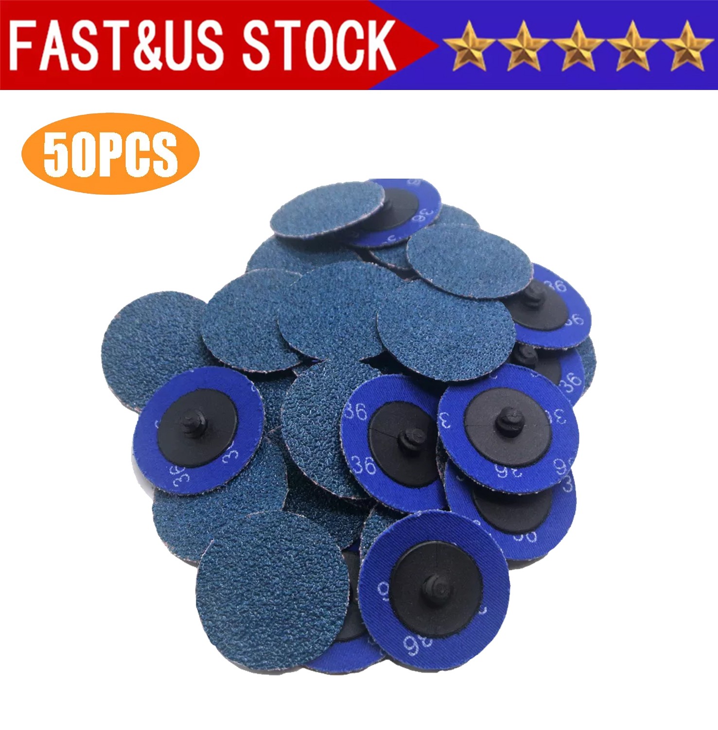 50PCS 2-Inch 36-Grit Zirconia Roll Lock Sanding Discs for Die Grinder Quick Change