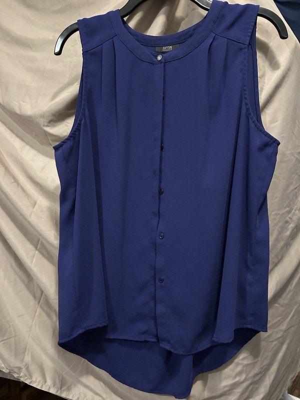APT. 9 Women's Cobalt Blue Sleeveless Button Front Pleated Round Neck Blouse XL