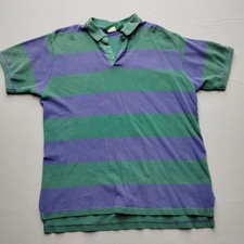 Vintage American Eagle Mens L Polo Shirt Striped Green Purple Made in USA Y2K