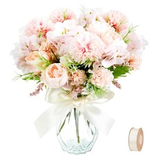 MOAMUN 4 Bundles Artificial Peony Hydrangea Silk Flowers White Bouquet