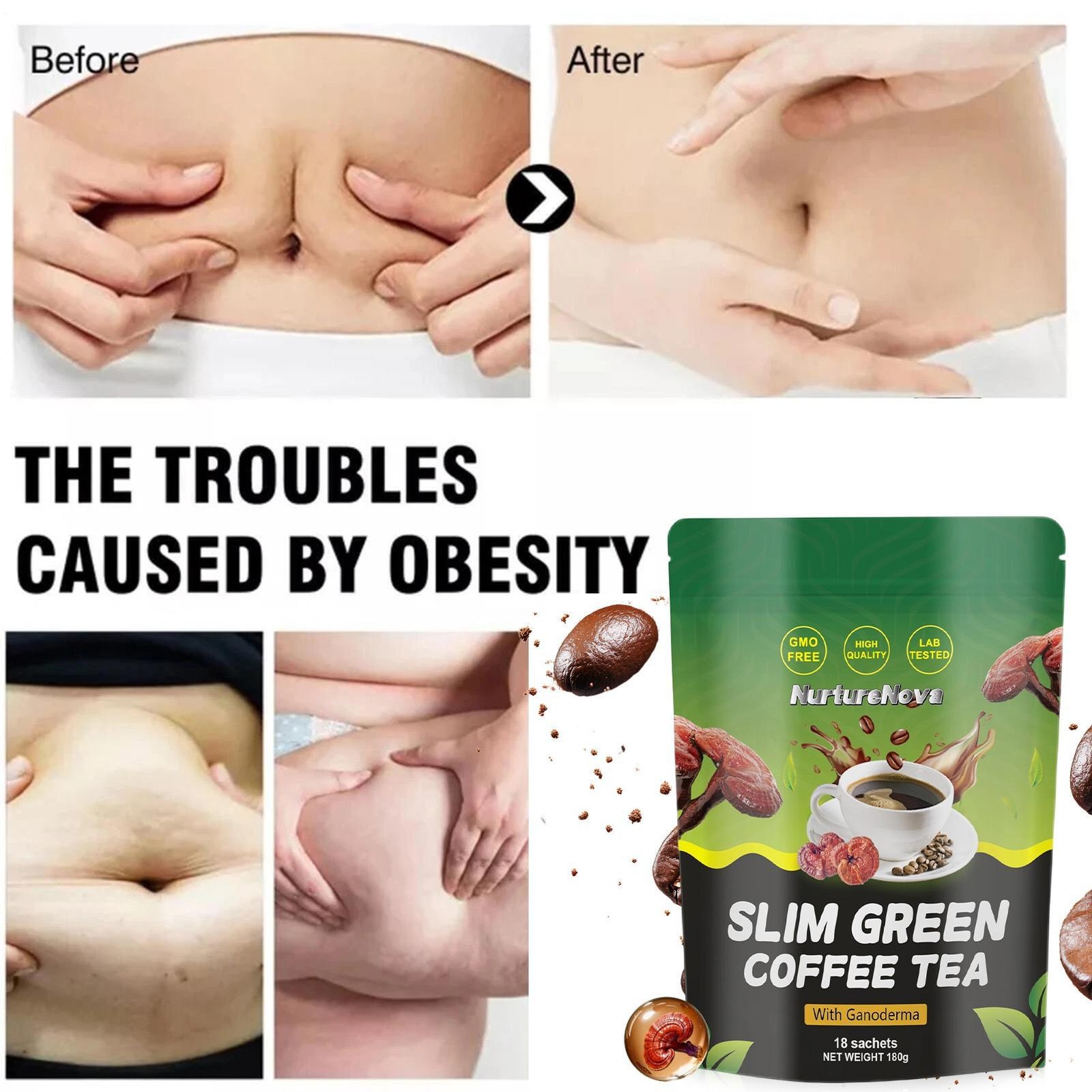 Green Coffee Tea 180g Refreshing 18 Sachets Green Coffee Extract Powder
