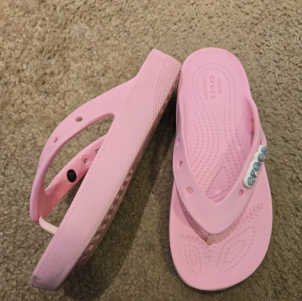 Sandalias Crocs Icónicas Chanclas Algodón Caramelo Rosa Brillo Jibbetts Talla 7 Foto 3 de 4