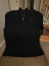 POLO RALPH LAUREN 1/4 Zip Navy/Black Sweater Mens 2XLT Cotton Pullover