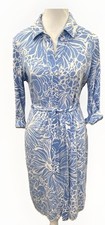 Talbots Petites Sz MP Blue White Classic Floral Belted Button Shirtdress Comfort