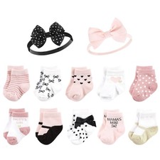 Hudson Baby Baby Girls Sock and Headband 12pc Set, Mom Dad, 0-9 Months
