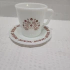 Vintage Pyrex Milk Glass Summer Impressions D-Handle Coffee Cup/Mug With Saucer