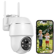2K Überwachungskamera Aussen Outdoor WLAN IP Kamera Nachsicht Weiß 355°/90°
