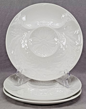 Set of 3 Gien France White Relief Molded Floral Majolica Oyster Artichoke Plates
