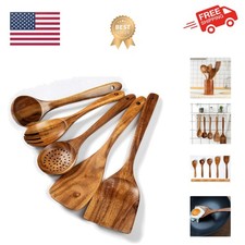 Wood Kitchen Utensils Set, 5 PCs Natural Acacia Wooden Spoons For Cooking for...