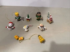 Lot Vintage Assorted Painted Wood Mini Christmas Ornaments Angel Tree Snowman 