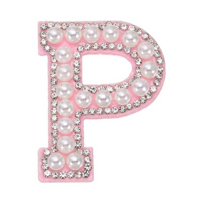 Iron on Letter P Patches Pearl Rhinestone Self Adhesive Patches Pink