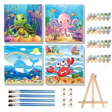 4 Pack Paint by Numbers Kit for Kids with Frame,Paint by Number for Kids,Sea Ani